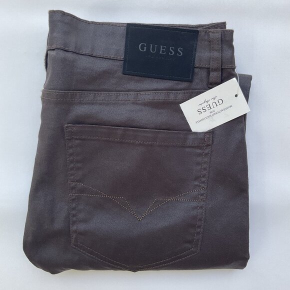 Guess Men's Brown Coated Slim Straight Jeans Size 33X32 - Picture 1 of 11
